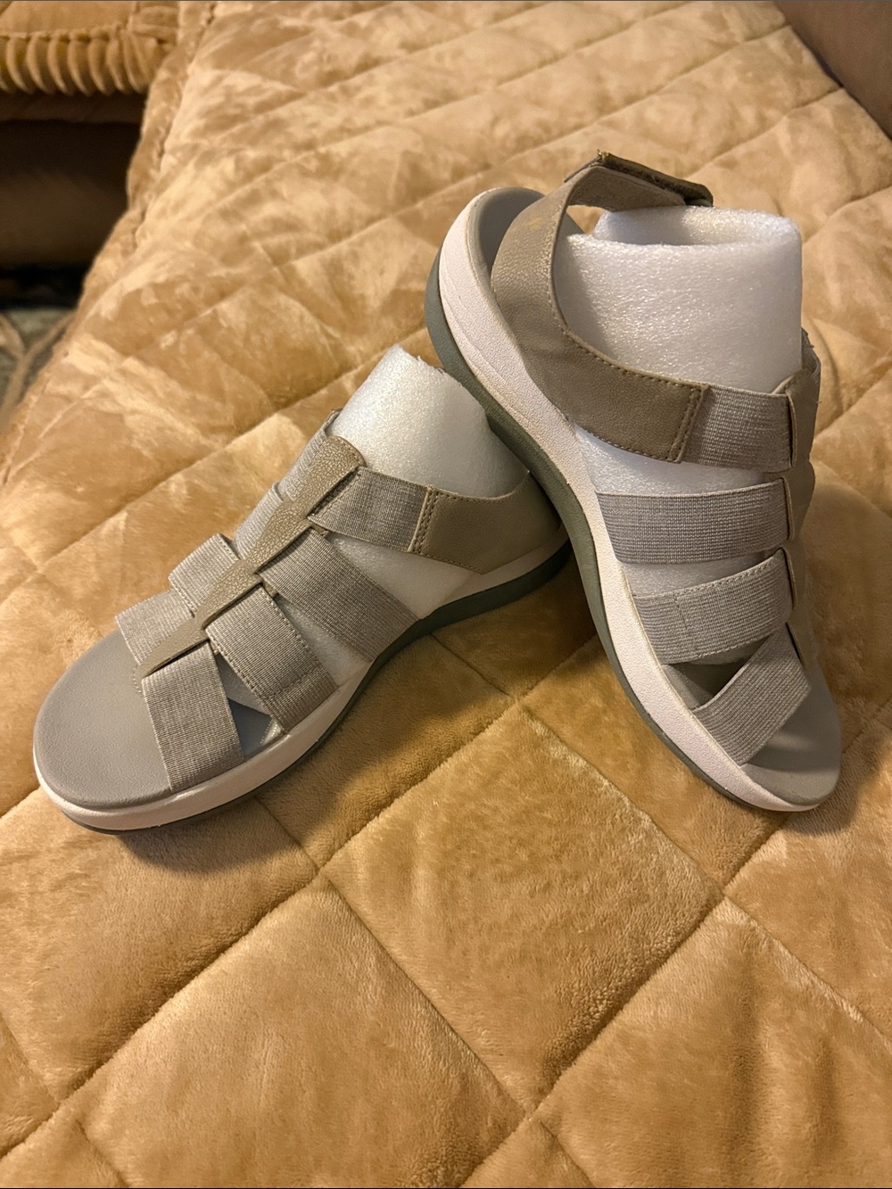 Cloudsteppers by Clarks Light Beige Elastic Strappy Sandals